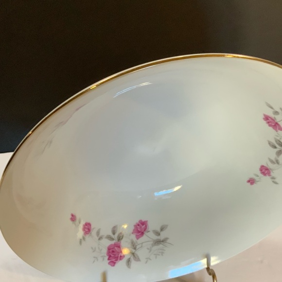 Serving Bowl Pink Roses Gold tone trim 9 in Diameter Vintage #16 - Picture 4 of 6